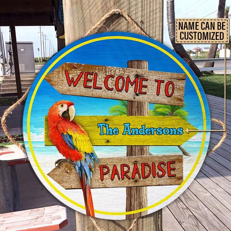 Personalized Beach Welcome To Paradise Customized Wood Circle Sign