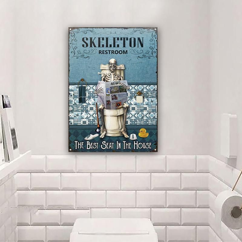 Skeleton Reading News Restroom Customized Classic Metal Signs