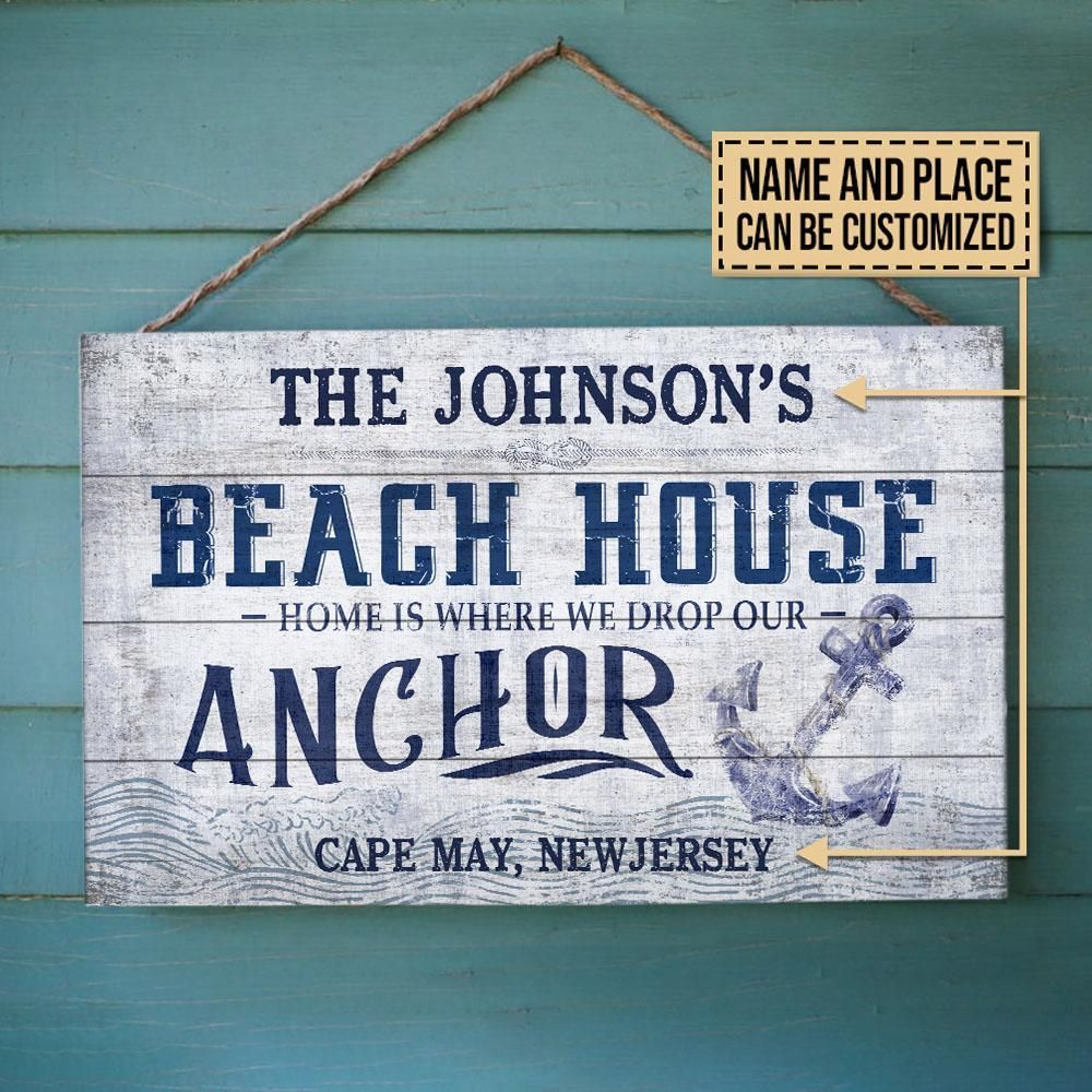 Personalized Beach House Drop Our Anchor Customized Wood Rectangle Sign