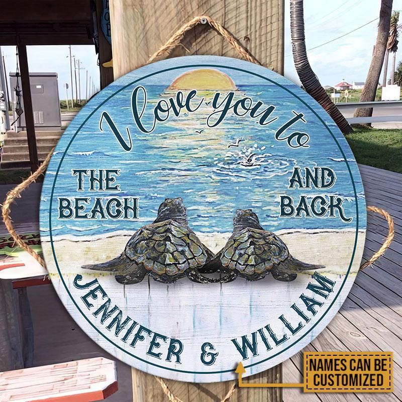 Personalized Sea Turtle Beach And Back Customized Wood Circle Sign