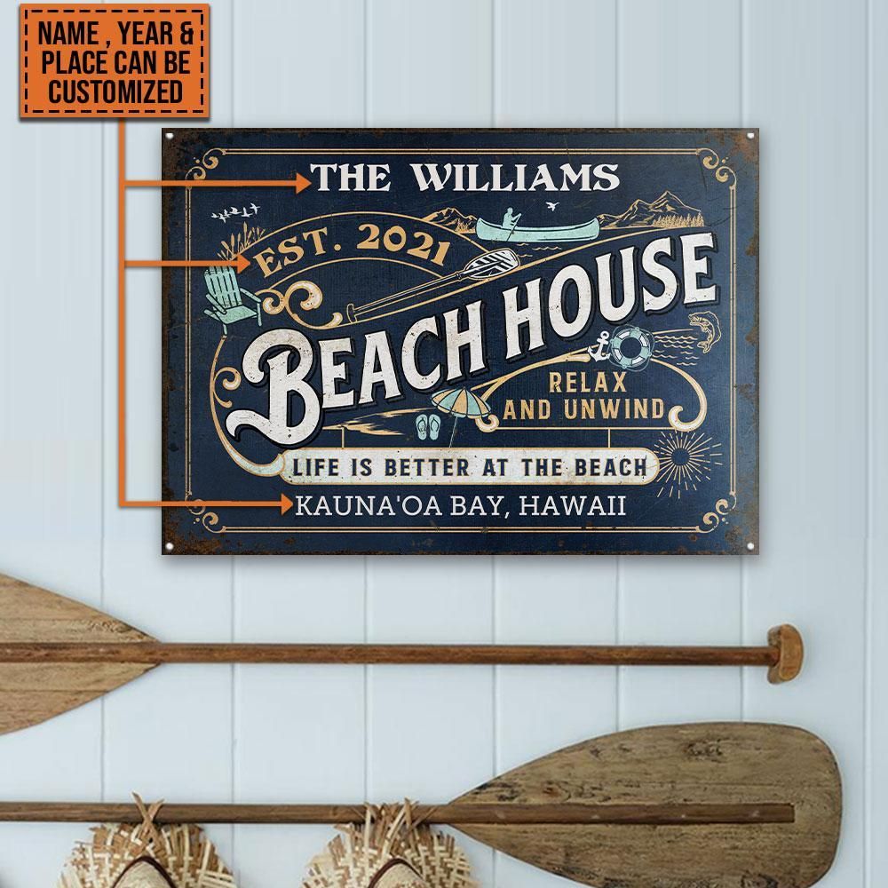 Personalized Beach House Life Better Customized Classic Metal Signs