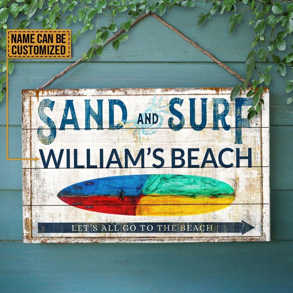 Personalized Beach Sand And Surf Customized Wood Rectangle Sign
