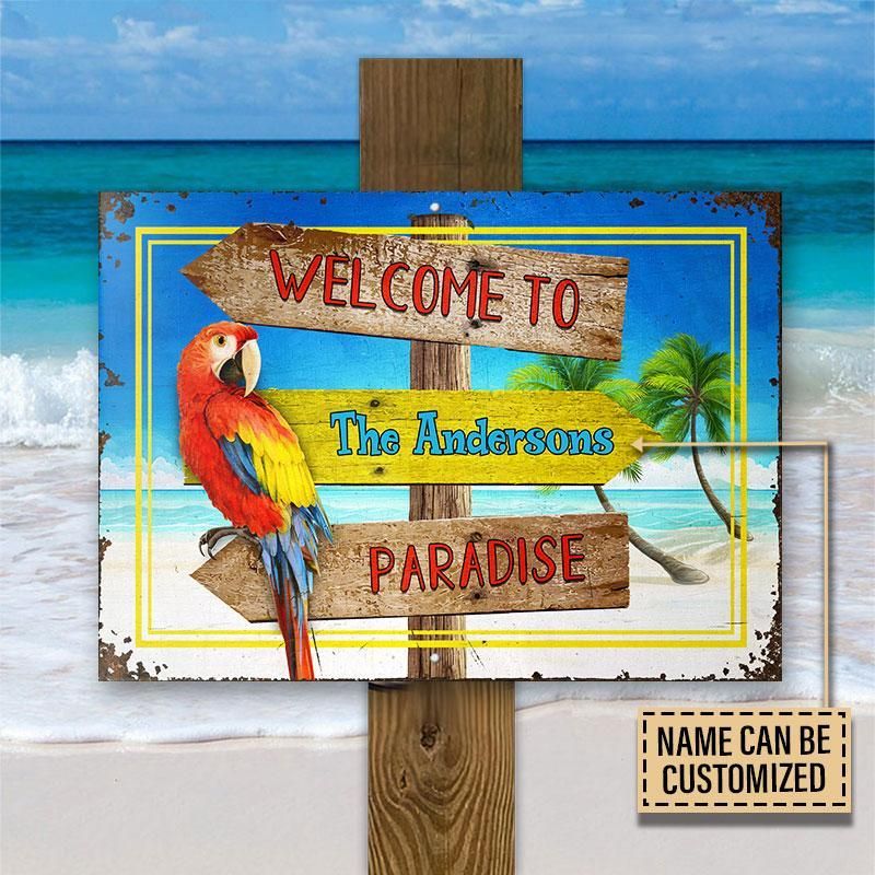 Personalized Beach Welcome To Paradise Customized Classic Metal Signs