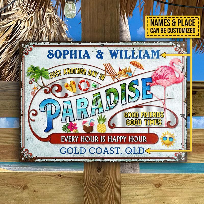 Personalized Flamingo Beach Another Day In Paradise Customized Classic Metal Signs PAN