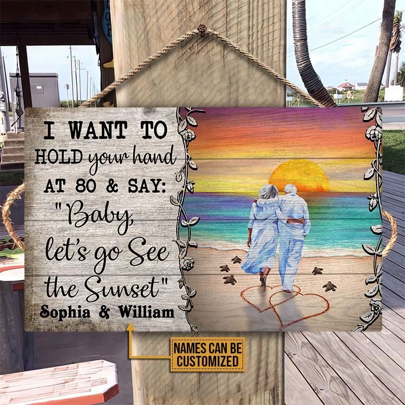 Personalized Sunset Beach I Want To Hold Customized Wood Rectangle Sign