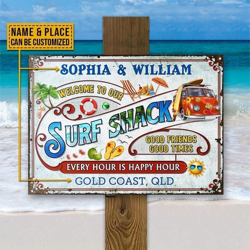 Personalized Beach Surfing Shack Custom Classic Metal Signs