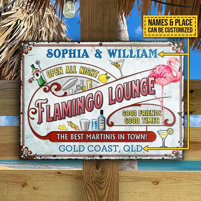 Personalized Flamingo Beach Open All Night Customized Classic Metal Signs