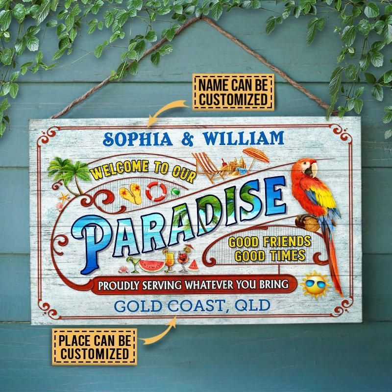 Personalized Beach Our Paradise Customized Wood Rectangle Sign