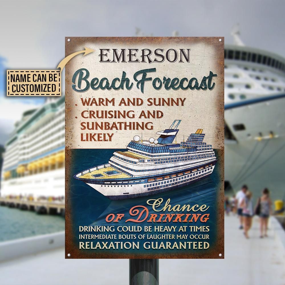 Personalized Cruising Beach Forecast Warm And Sunny Customized Classic Metal Signs