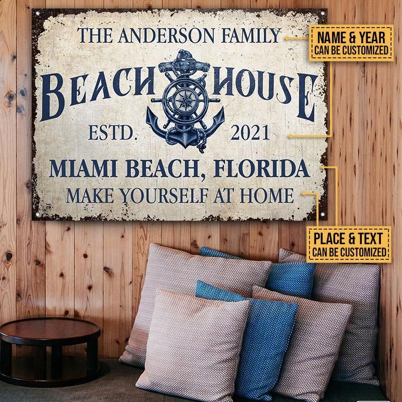 Personalized Beach House Blue Anchor Customized Classic Metal Signs