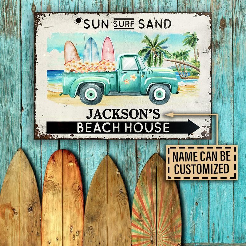 Personalized Beach Sun Surf Sand Customized Classic Metal Signs