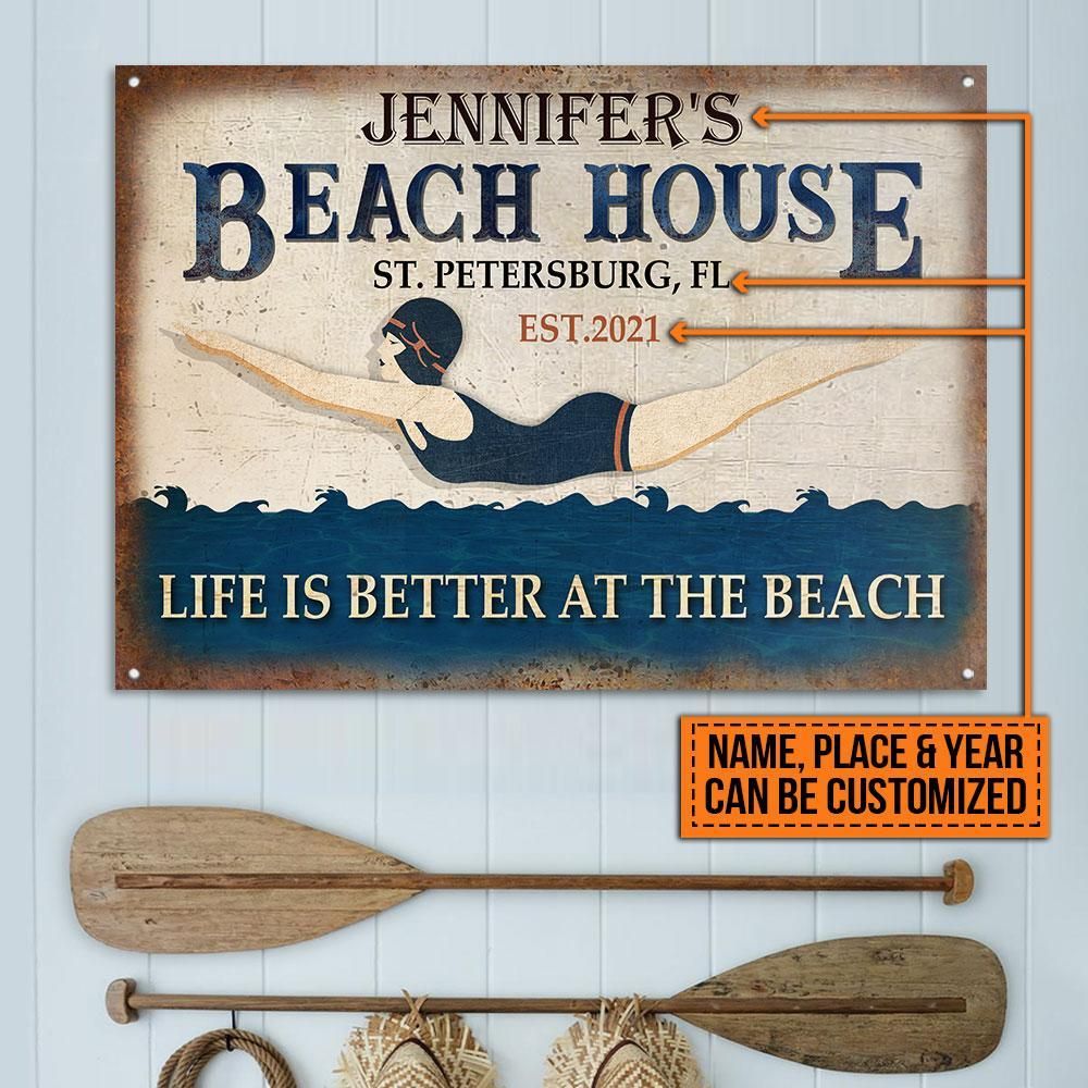 Personalized Beach Girl Life Better Customized Classic Metal Signs