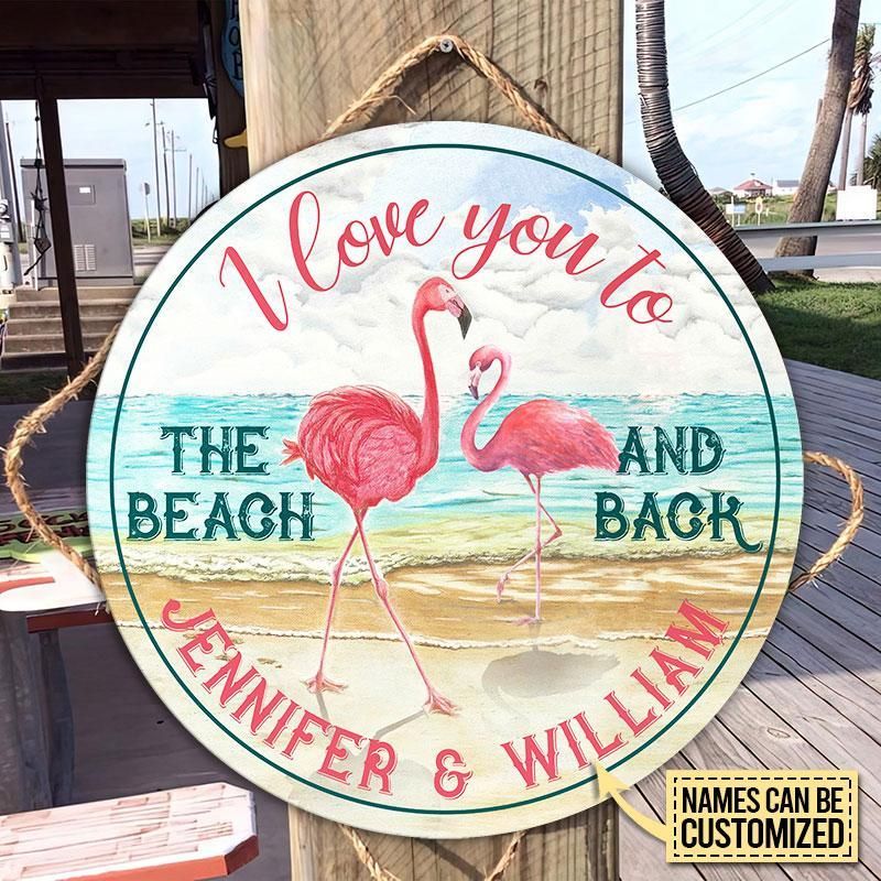Personalized Flamingo Beach And Back Customized Wood Circle Sign
