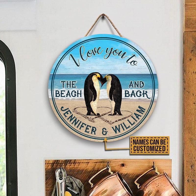Personalized Penguin To The Beach And Back Customized Wood Circle Sign