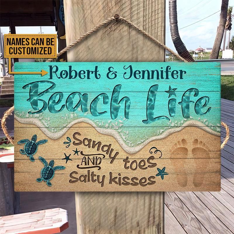 Personalized Turtle Beach Life Sandy Toes Customized Wood Rectangle Sign