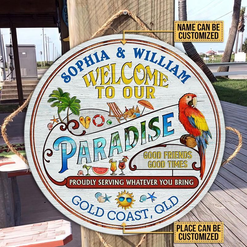 Personalized Beach Our Paradise Customized Wood Circle Sign