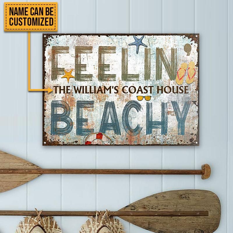 Personalized Beach Feelin Beachy Customized Classic Metal Signs