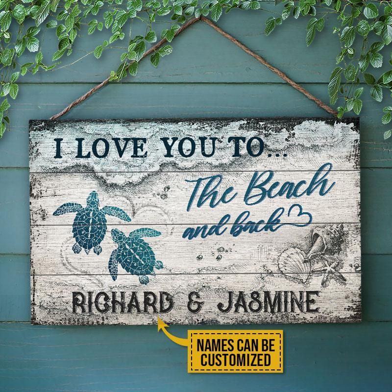 Personalized Sea Turtle To The Beach And Back Sketch Customized Wood Rectangle Sign
