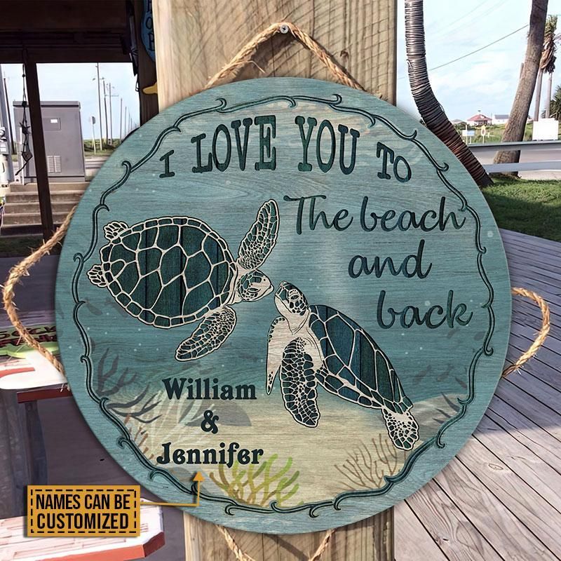Personalized Sea Turtle Blue To The Beach Customized Wood Circle Sign