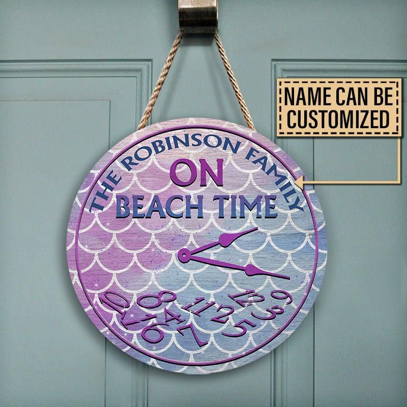 Personalized Mermaid Beach Time Customized Wood Circle Sign
