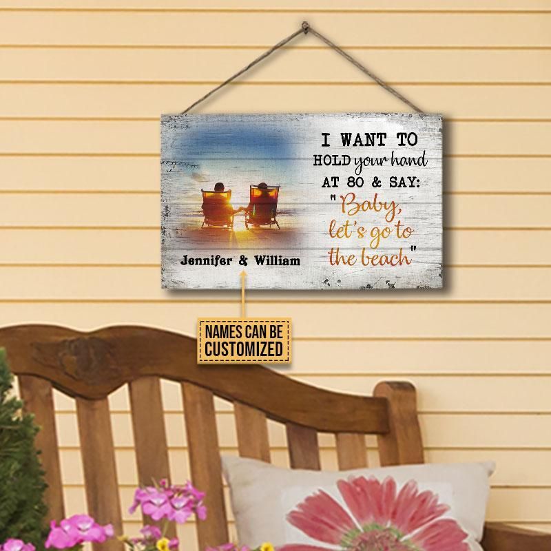 Personalized Beach Let's Go Baby Customized Wood Rectangle Sign