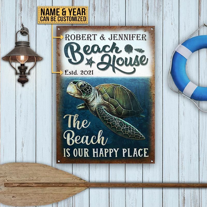 Personalized Turtle Beach Happy Place Customized Classic Metal Signs