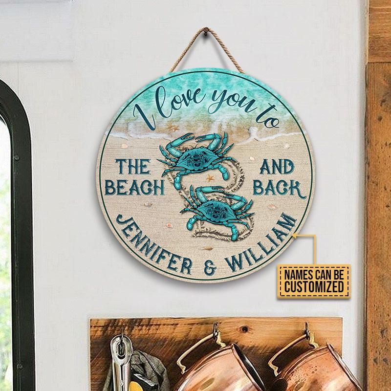 Personalized Crab To The Beach And Back Customized Wood Circle Sign