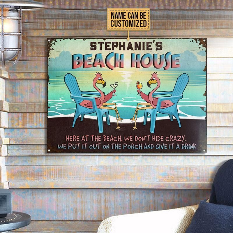 Personalized Flamingo Beach Give It A Drink Customized Classic Metal Signs