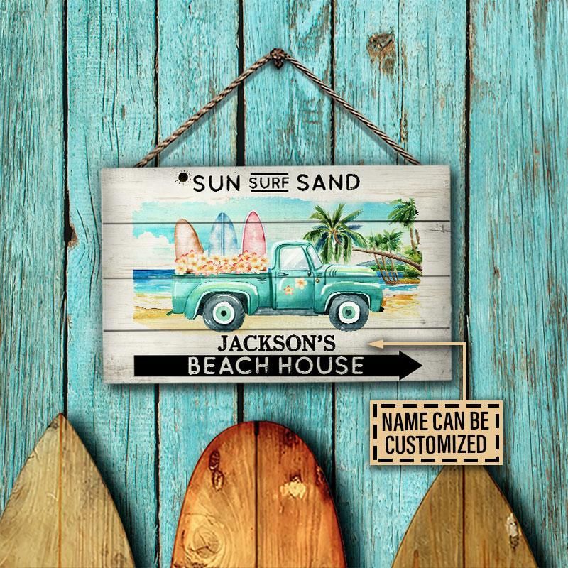 Personalized Beach Sun Surf Sand Customized Wood Rectangle Sign