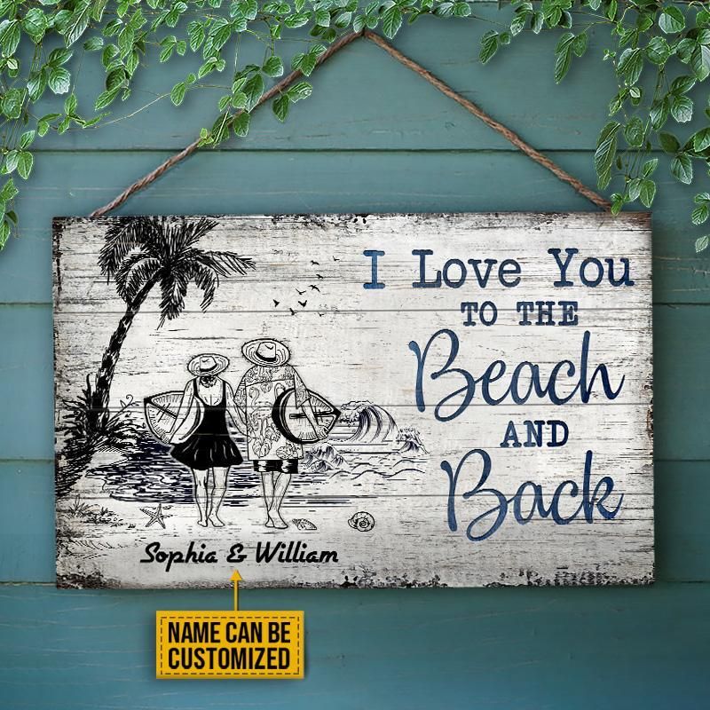 Personalized Surfing I Love You To The Beach And Back Customized Wood Rectangle Sign