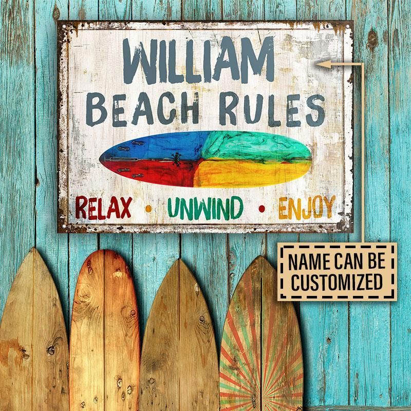 Personalized Surfing Beach Rules Customized Classic Metal Signs