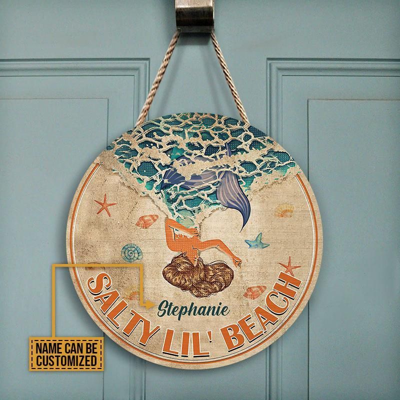 Personalized Mermaid Salty Lil' Beach Customized Wood Circle Sign