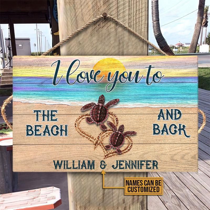 Personalized Sea Turtle Sunset To The Beach Customized Wood Rectangle Sign