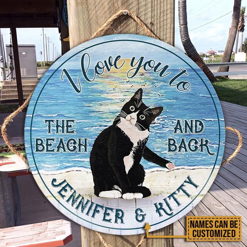 Personalized Cat Beach And Back Customized Wood Circle Sign