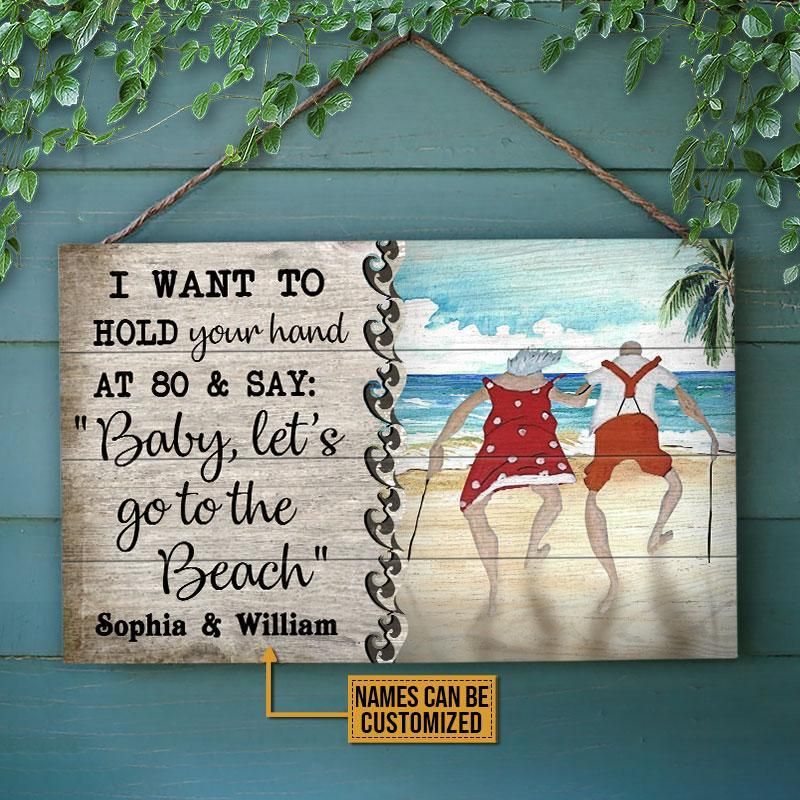 Personalized Beach Hold Hand Customized Wood Rectangle Sign