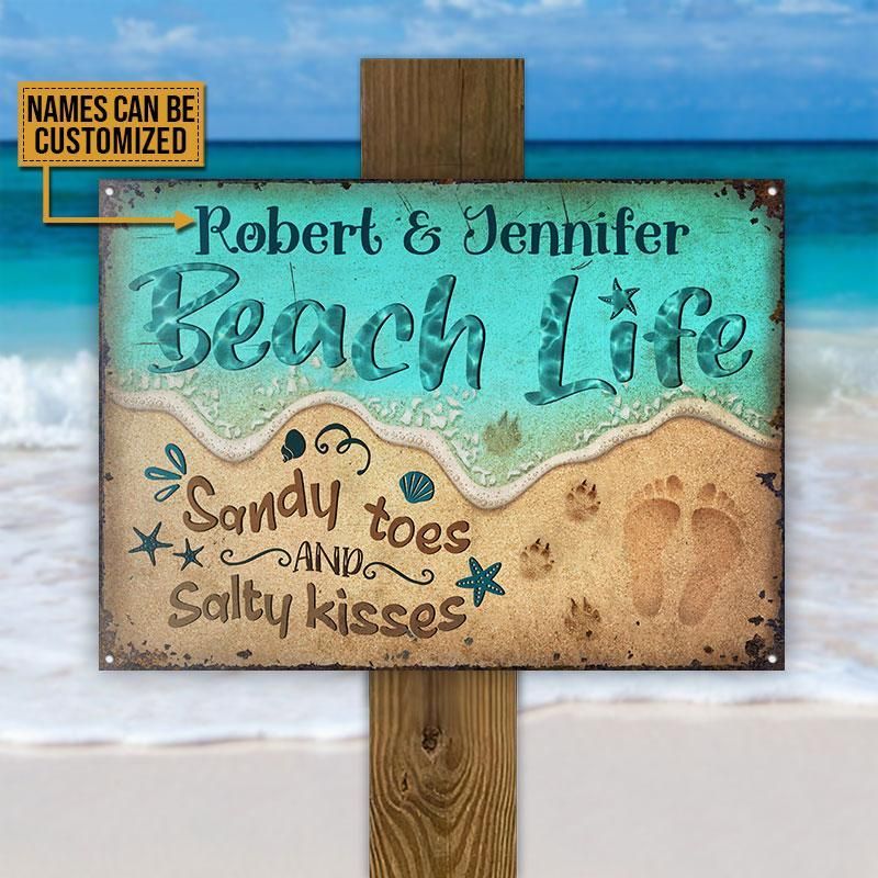 Personalized Dog Beach Life Sandy Toes Customized Classic Metal Signs