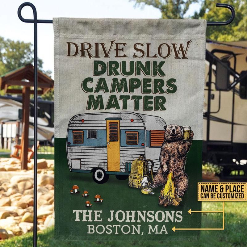 Personalized Camping Bear Drive Slow Customized Flag