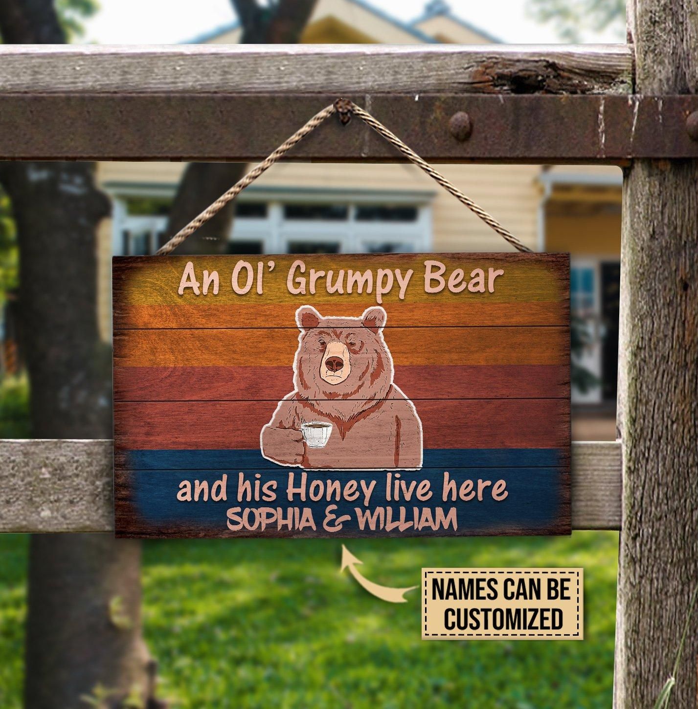Personalized Bear Live Here Customized Wood Rectangle Sign PANWRS0003