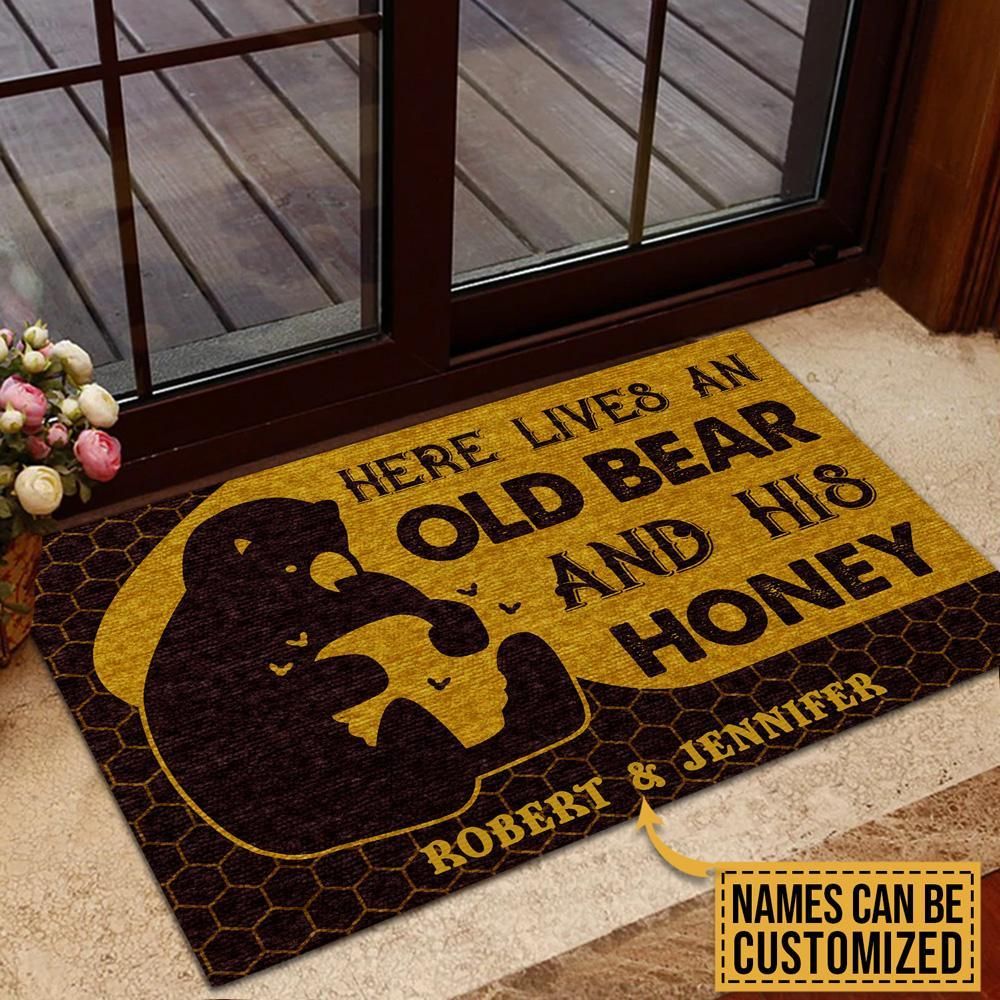 Personalized Bear And Honey Here Lives Customized Doormat PANDM0027