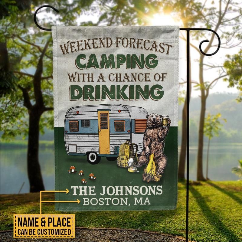 Personalized Camping Bear Weekend Forecast Customized Flag