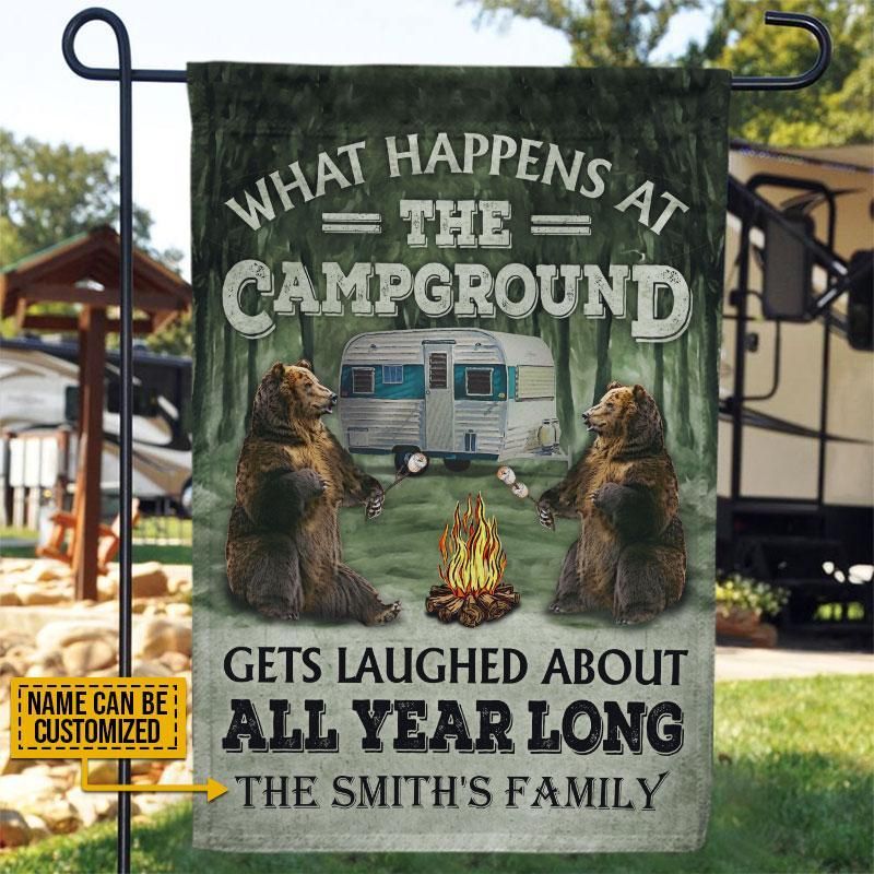 Personalized Camping Bear What Happens At The Campground Customized Flag