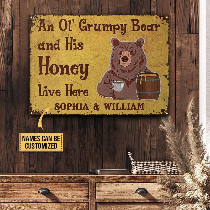 Personalized Bear And His Honey Live Here Customized Classic Metal Signs