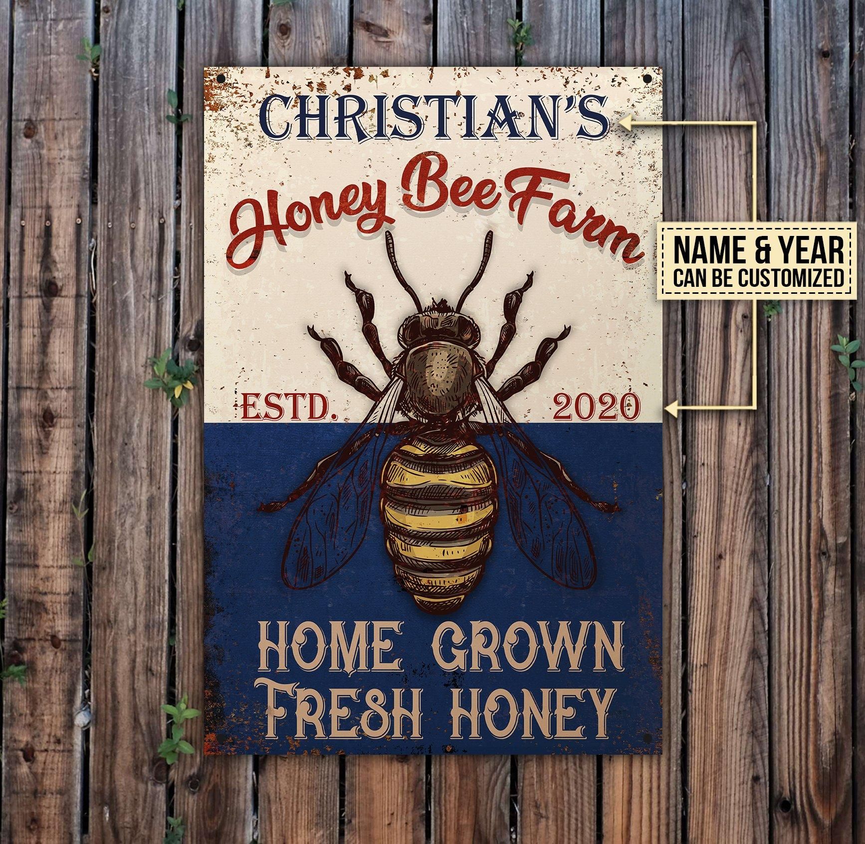Personalized Honey Bee Farm Home Grown Fresh Honey Customized Classic Metal Signs