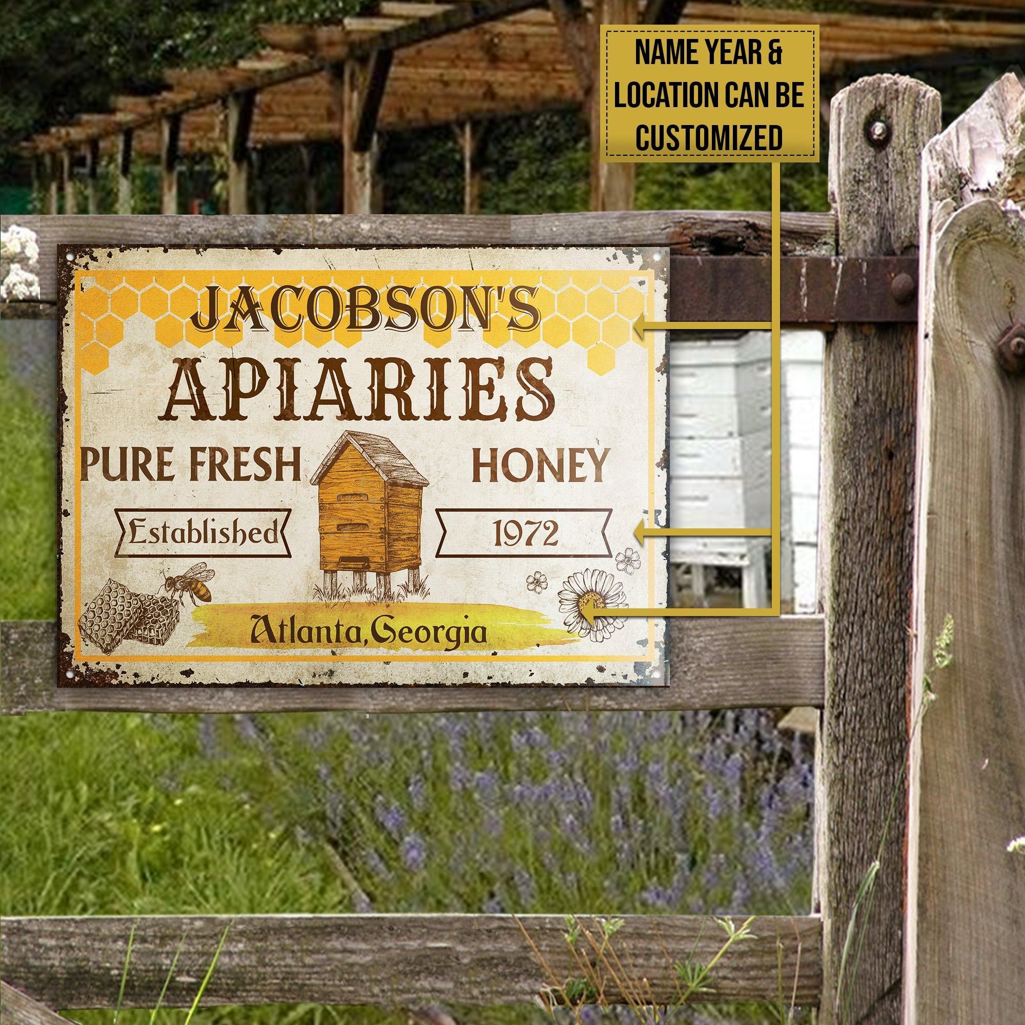 Personalized Honey Bee Pure Fresh Customized Classic Metal Signs