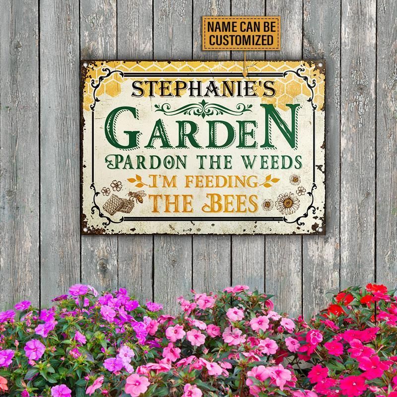Personalized Garden Bee Pardon The Weeds White Customized Classic Metal Signs