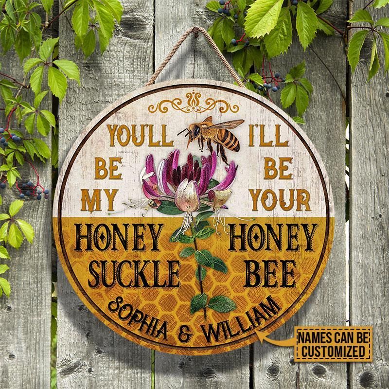Personalized Honey Bee My Honey Suckle Customized Wood Circle Sign