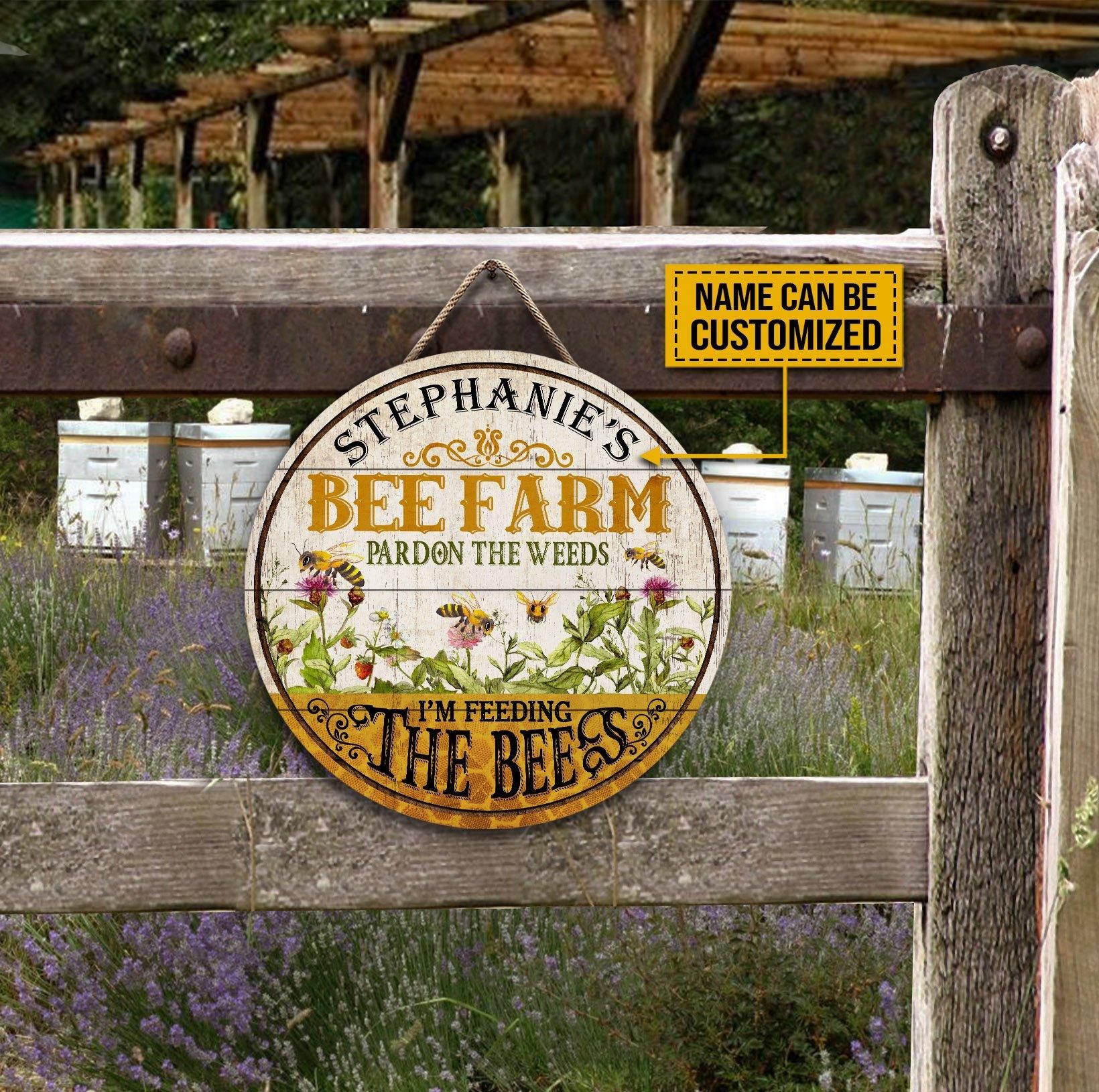 Personalized Bee Farm Pardon Customized Wood Circle Sign
