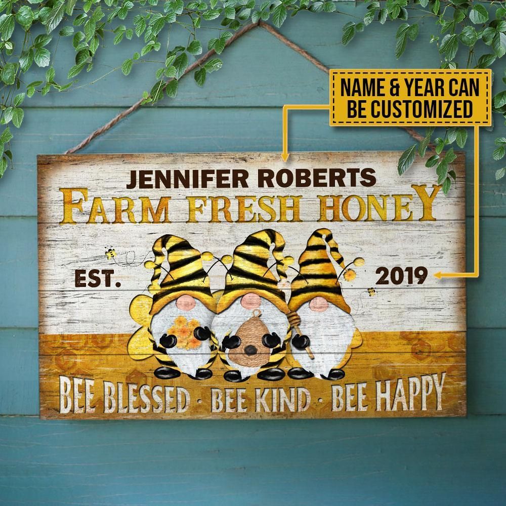 Personalized Honey Bee Gnome Blessed Customized Wood Rectangle Sign