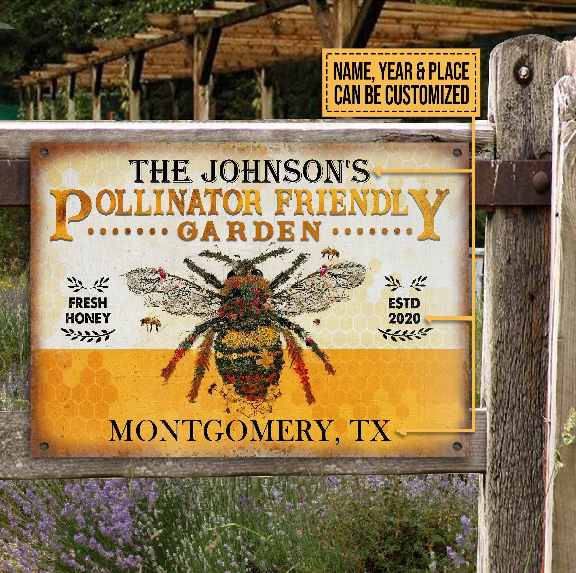 Personalized Bee Pollinator Friendly Fresh Customized Classic Metal Signs