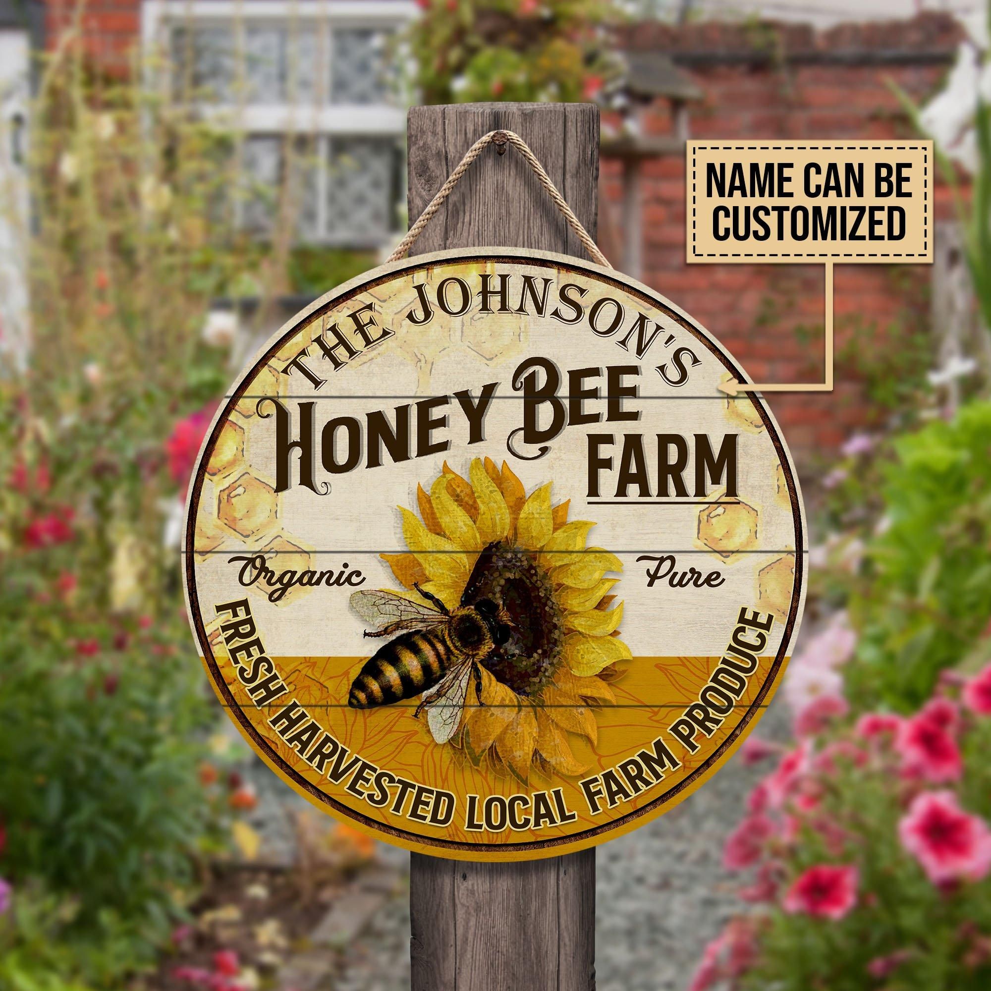 Personalized Honey Bee Farm Fresh Harvested Customized Wood Circle Sign
